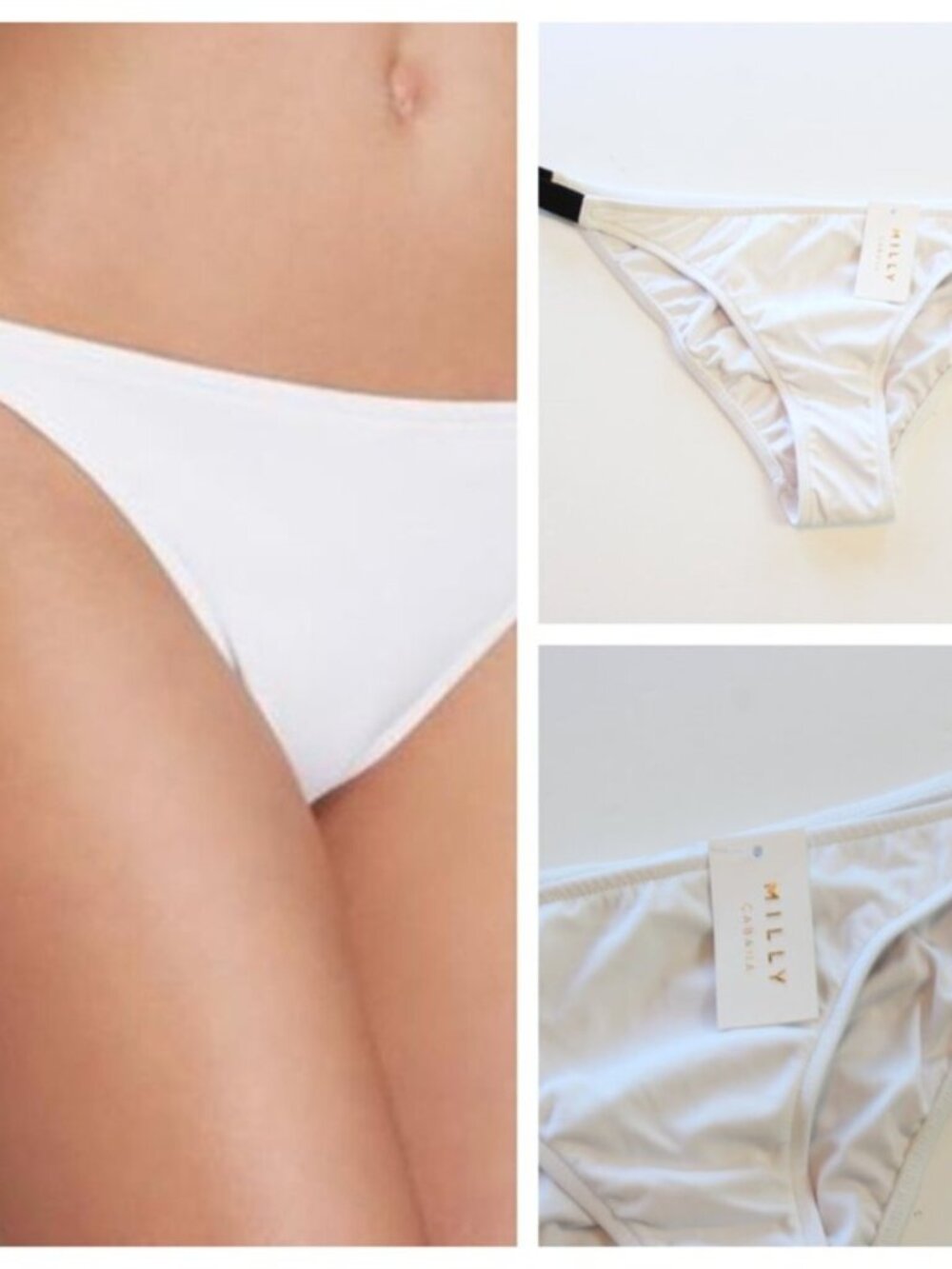 Milly Cabana Loulou Bikini Swim Bottom White Side Tab Black Large NWT